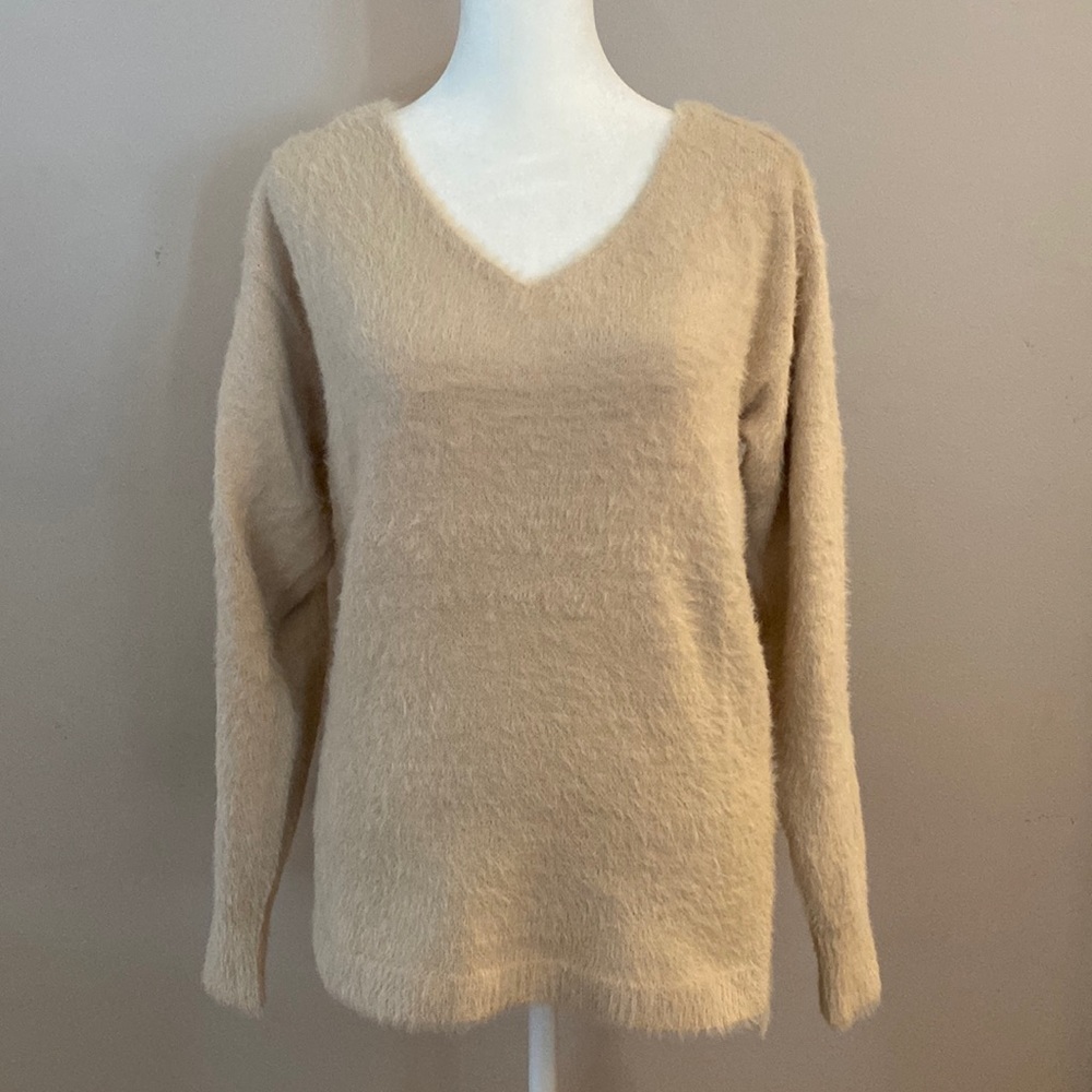 Loft Lou & Grey Eyelash Fuzzy Knit V-Neck Sweater - Picture 1 of 10
